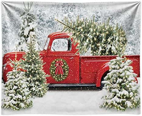 עץ מצחיק 118 איקס 95 חג המולד אדום משאית רקע חורף מושלג יער עץ רקע חג המולד לתת לו שלג עונתי תינוק
