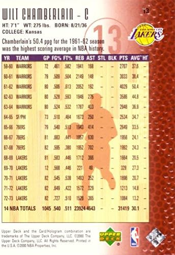 1999-00 סיפון עליון NBA אגדות 13 WILT CHAMBERLAIN כרטיס כדורסל לוס אנג'לס לייקרס