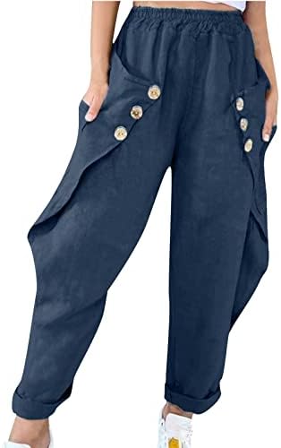 בתוספת גודל מכנסיים לנשים אופנה נשים רופף מוצק כותנה גדול כיסי מכנסי קז 'ואל נשים מכנסי מכנסי קז' ואל
