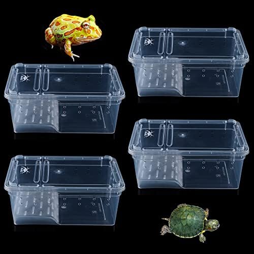 4 יחידות צב טנק תיבת רבייה, קרנות צפרדע פלסטיק נייד האכלת מיכל עבור קרניים צפרדע צב זוחלים קטנים