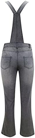 למתוח סרבל נשים של שטף ג 'ינס סינר ג' ינס סרבל נשים כבוי כתף ארוך שרוול קצוץ חליפת מכנסיים