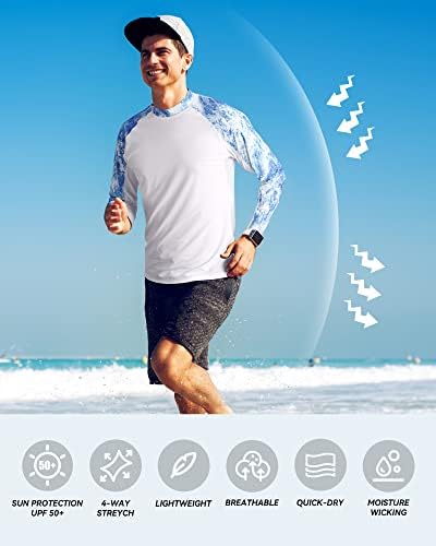 שומר פריחה של Runhit לגברים upf 50+ שרוול ארוך UV הגנה מפני השמש חולצת שחייה מהירה חולצת SPF יבש
