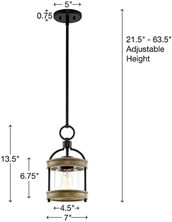 קירה בית אספרנזה 13.5 תאורה של בית חווה 1 אור תליון + גוון זכוכית צילינדר, סגנון עץ ליבנה מעושן