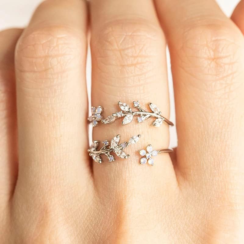 לונגליטר זירקון קריסטל עלים טבעות לנשים מתכוונן מתוק סגנון כוכב טבעת חברה על מרץ 8 תכשיטי חתונה-זהב