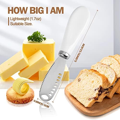 2 מארז נירוסטה חמאת מפזר סכין עם לבן פורצלן ידית,3-ב-1 מטבח גאדג ' טים, 5.11 אינץ. מפזר חמאת לחם למרוח חמאה, ריבה,