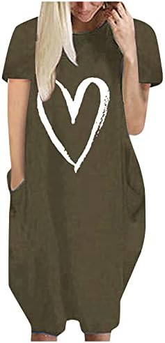 בגדים שרוול קצר כותנה נגד צוואר לב ארוך אהבה גרפיקה רופפת שמלת טרקלין כושר לנשים שמלת קיץ סתיו נ.ב.