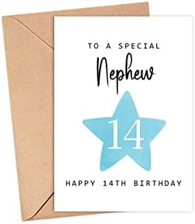 Moltdesigns לאחיין מיוחד, כרטיס יום הולדת 14 שמח - גיל 14 - בן ארבע עשרה - כרטיס יום הולדת ארבע עשרה