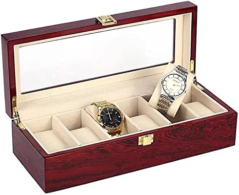 6 חריצים עץ שעון תיבת תצוגת מקרה ארגונית תכשיטי אחסון מתנת תכשיטי תיבת אחסון