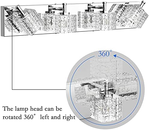 רלביי קריסטל יהירות אור גופי 4 אורות הוביל מודרני כרום יהירות אור אמבטיה גופי מעל מראה הוביל מודרני קריסטל