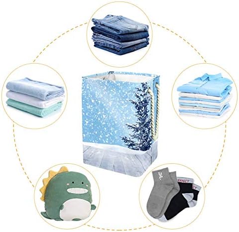 כביסת חורף שלג עץ כחול שמיים בגדי סל גדול סל עם ידיות לאחסון בגדי צעצועי בחדר שינה אמבטיה