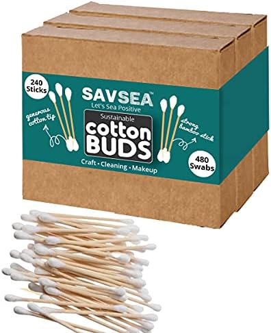Savsea Bamboo Bamboal Bristles Soft Bristles מברשת שיניים וניצני אוזניים כותנה במבוק 240 ספירה
