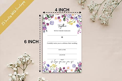 כרטיסי הזמנה לחתונה עם מעטפות - פרחי בר סגולים ממלאים את כרטיסי מקלחת הכלות הריקה, מסיבות וקבלות