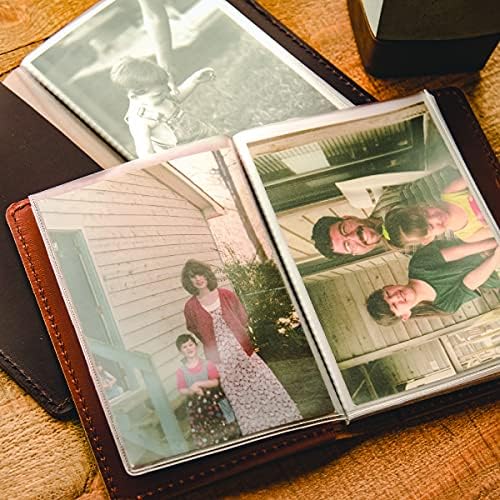 עור קטן 4x6 אלבום תמונות דפי שרוול פלסטיק מחזיק 40 תמונות ספר תמונות עור