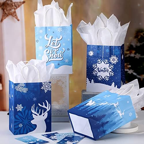 24 חתיכות פתית שלג המפלגה טובות שקיות קפוא מתנת שקיות עם רקמות נייר וברכה כרטיס חורף סוכריות לטפל