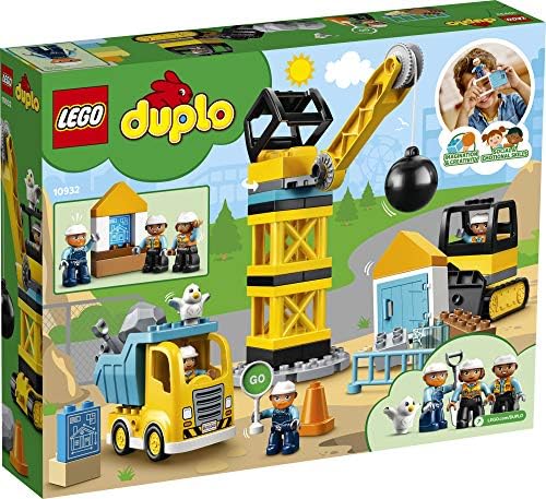 Lego Duplo Construction בהריסת כדור הרס 10932 צעצוע לילדים בגיל הרך; משחק ובנייה דמיוני עם רכבי בנייה; מתנה