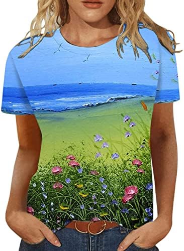חולצות אופנה מזדמנות לנשים הדפס פרחוני חולצת טריקו צוואר צווארון חולצה שרוול קצר 2023 חולצות קיץ