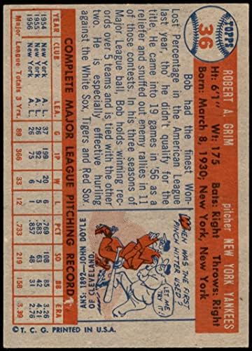 1957 טופס בייסבול 36 בוב גרים ניו יורק ינקי מעולה