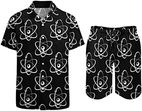 אטומי WeedKeycat ומולקולות תלבושות חוף לגברים 2 חלקים כפתור הוואי למטה חולצה קצרה שרוול ומכנסי תא מטען קצרים