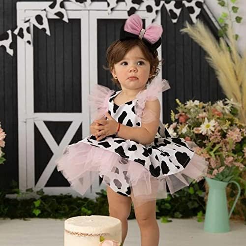 תלבושת ילדה פעוטות תינוקות רומפר שמלת דפסת פרה דפסת טול בגדים