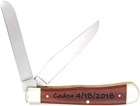 סכין כיס מארז, טאפר עצם ערמונים חלק 28707 עם ידית חרוטת לייזר בהתאמה אישית, שני להבים, מתנות ליום האהבה, מתנות