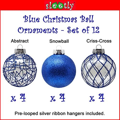 בברד כחול קישוטי קישוטי עץ חג המולד, מחוסמת 3.15 כדורי, 3-סגנונות עם סרט קולבי