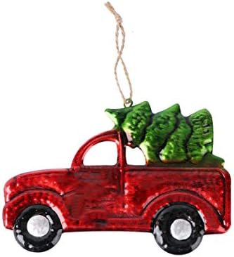 טנדר משאית עם עץ קישוט: ברזל וזכוכית טנדר חג המולד עץ תליית תליון: 2 יחידות מיני רכב מיניאטורי חג המולד