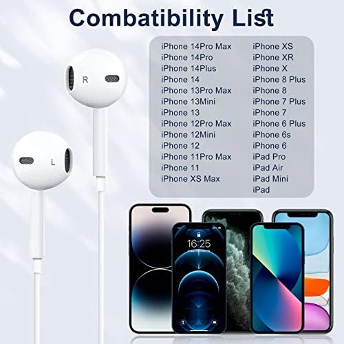2 חבילות אוזניות אפל לאוזניות iPhone מחווטות עם מחבר ברק 【Apple MFI מוסמך】 אוזניות התואמות לאייפון