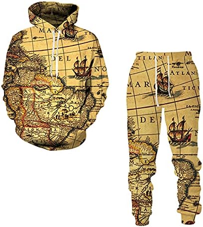 מפת יוניסקס תלת מימד בכל רחבי הדפס גברים/נשים סווטשירט ספורט ללבוש חליפת קפוצ'ון שני חלקים