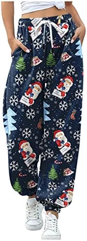 2022 מכנסי טרנינג לנשים טרנדי מזדמן מותניים אלסטיים רגילים ספורט מכנסי טרנינג מכנסיים עץ חג המולד עץ