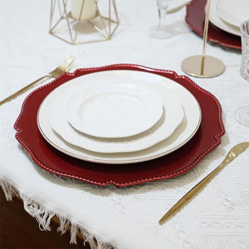 Umisriro אדום אדום חריף צלחות מטען עם שפת חרוזים, מטענים לארוחת ערב מפלסטיק בגודל 13 אינץ