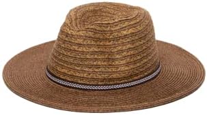 חברת כובע סן דייגו. כובע שמש פנמה רחב שוליים לנשים פדורה עם עיטור ג ' קארד