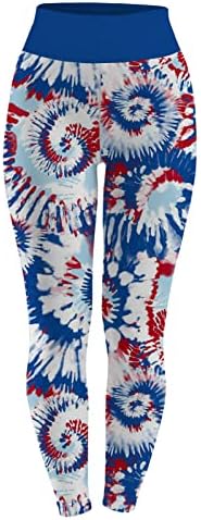 דגל אמריקאי פטריוטי גובש לנשים מותניים גבוהות של כוכבים פטריוטיים עם מכנסי יוגה נושמים מכנסי ריצה באורך