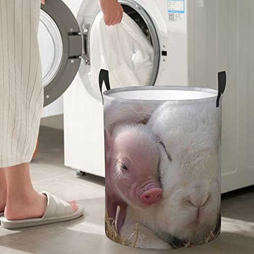 ארנב חזיר מודפס כביסה סל מתקפל עגול סל בגדי אחסון דלי צרכי היומיום אחסון תיק שני גדלים