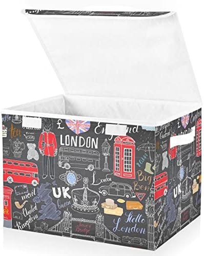 Innewgogo London City פחי אחסון שחורים עם מכסים לארגון מארגני ארונות עם ידיות קופסאות קוביית אחסון באוקספורד