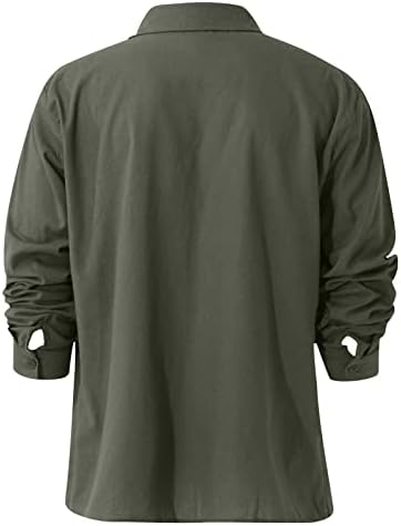 כותנה פשתן חולצה לגברים, ארוך שרוול כפתור למטה חולצה מזדמן קל משקל חולצה מוצק לנשימה למעלה