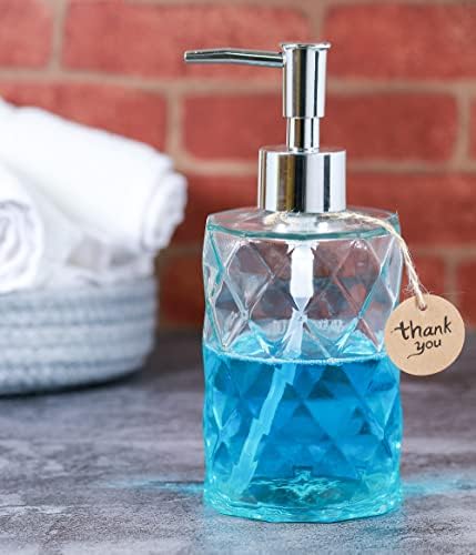 קרוקון יהלומי עיצוב זכוכית מתקן לסבון 12 עוז כסף חלודה הוכחת נירוסטה משאבת למילוי חוזר נוזל יד מתקן לסבון אמבטיה