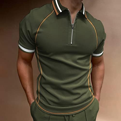 חולצות פולו רוכסן של XXBR לגברים בקיץ שרוול קצר בלוק בלוק טלאים חולצת גולף 1/4 צווארון צוואר צוואר צוואר