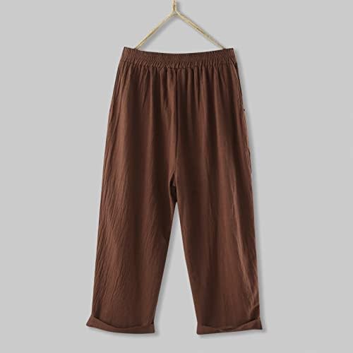 2023 מכנסי פשתן כותנה חדשים לנשים, כפתור רגל רחבה פאלאצו קפרי אורך עבודה מכנסיים קצוצים מזדמנים לבושיים