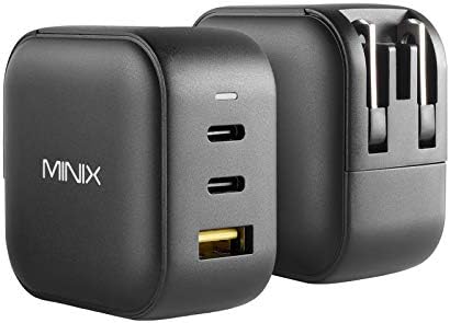 Minix Neo P1 66W טורבו 3-יציאה מטען קיר GAN 2 x מתאם טעינה USB-C, 1 x USB-A מטען 3.0, צרור עם Au Plug.