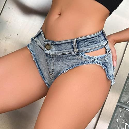 מכנסיים קצרים של נשים ג'ין, נשים סקסיות חתוכות מנתחות נמוכות מתיחות מיני מכנסיים קצרים עם ג'ינס חוטיני