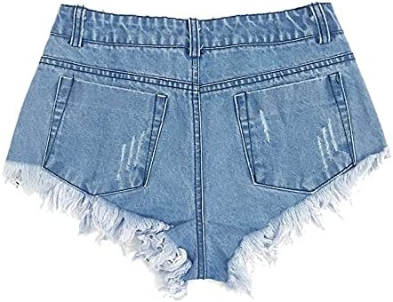 מכנסיים קצרים ג'ינס נשים מותניים גבוהות במצוקה מזדמנת קרעה מכנסי ברמודה קצרים