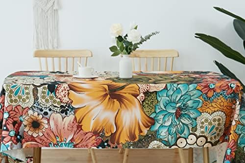 מפת שולחן בוהו צ ' יינוונט לשולחן מלבן פרחוני צבעוני פרח מנדלה מקסיקני דקורטיבי למטבח חדר אוכל בית