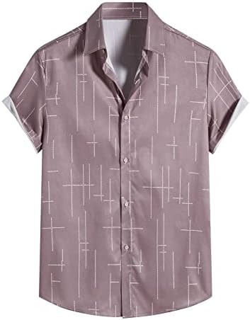 חולצות פסים של UBST Mens שרוול קצר שרוול קיץ כפתור חולצה הוואי למטה צווארון מפונה צווארון רזה כושר חוף חוף