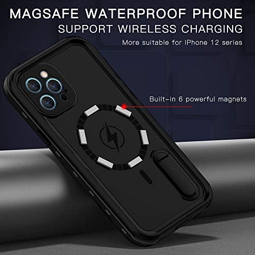 Mangix לאייפון 12 Pro Max Case עם טעינה של Mag-Safe, אטום למים עם מגן מסך מובנה טיפת ציון צבאי נבדק.