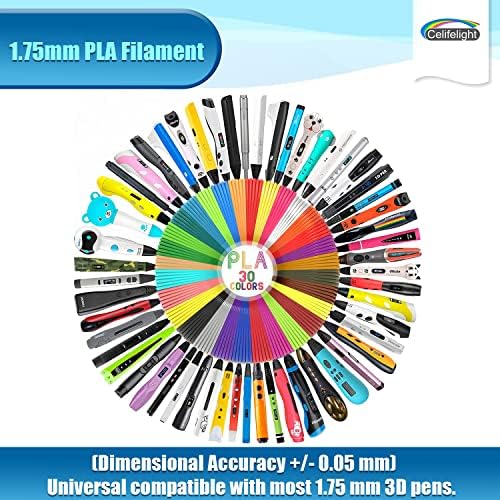 דפוס תלת מימד עט PLA נימה 1.75 ממ מילוי מילוי, 30 צבעים, כל צבע 16.4 רגל, סך הכל 492 רגל, חבילה עם 2 כובעי אצבעות