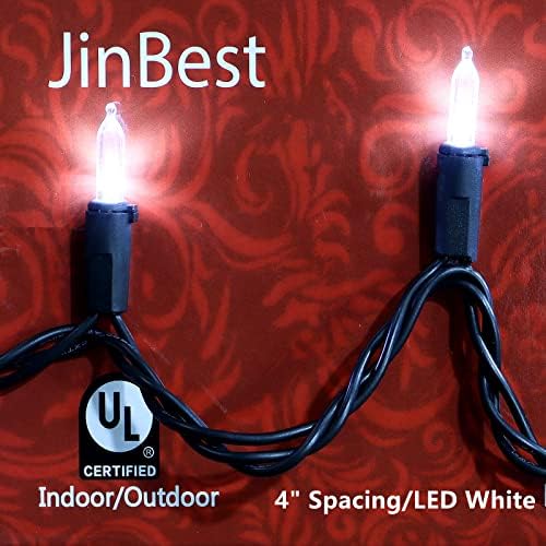 Jinbest 150 LED אורות חג מולד לבנים קרירים חיצוניים, אורות מיתר חוט שחור מסחרי כיתה 50 מטר, למסיבה מקורה וחיצונית,