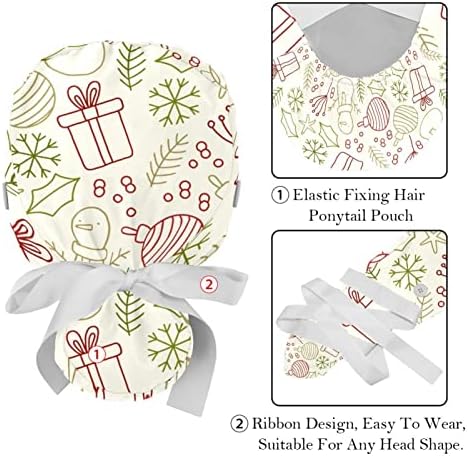 2 חבילות כובעי עבודה עם רצועת זיעה לנשים, פרחי חג מולד אדומים קוקו קוקו קוקו כובעים