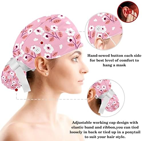 גולגלות פרחיות כובע עבודה מתכוונן עם כפתורים/שיער קשת משרשרת עם רצועת זיעה רחיצה
