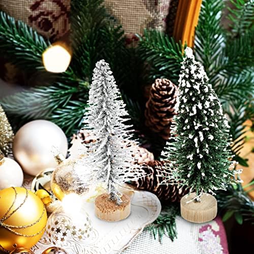 עצי מברשת בקבוקים גלפאדה 24 יחידות מיני שולחן חג המולד עץ חג המולד סיסל שלג עצי כפור מיניאטורה עצי חג מולד