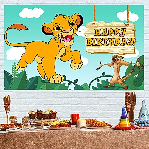 עם אריה קריקטורה אריה יום הולדת שמח רקע ירוק ג'ונגל פראי קינג יילוד מקלחת תינוקות לילדים ילדים